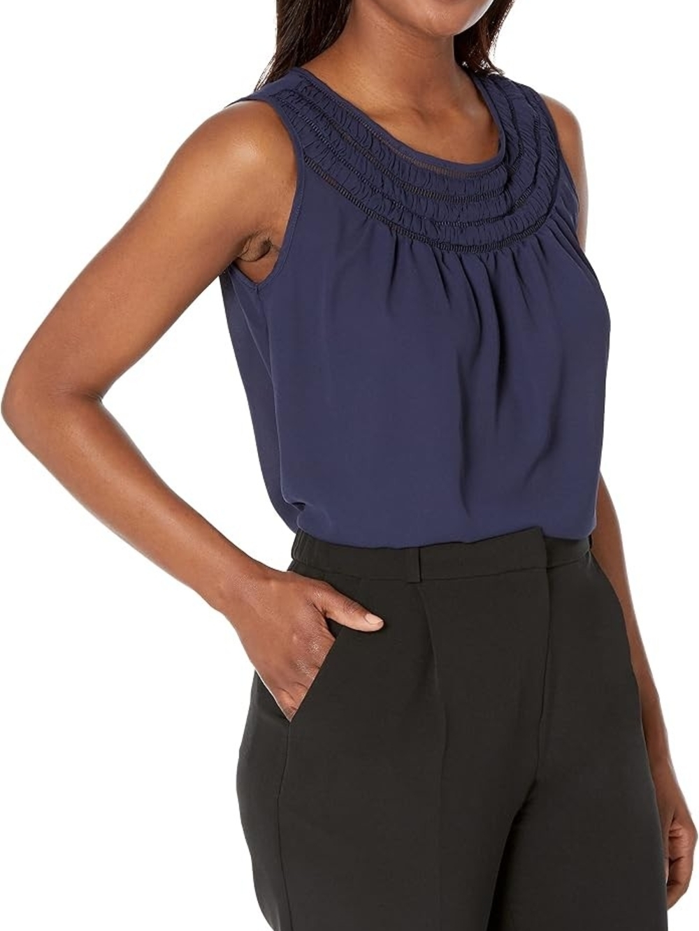 Ann Taylor Navy Sleeveless Smocked Yoke Camisole